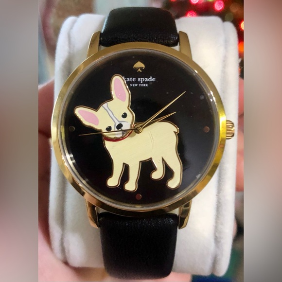 kate spade Accessories - Kate Spade Gold & Black Dog Motif Watch – Never Worn